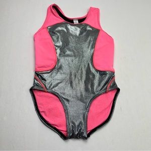 Ivivva Leotard Dance Unitard Girls Size 12 Pink Metallic Silver Grey *Tiny Flaw*
